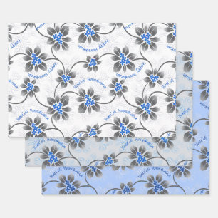 Hoja De Papel De Regalo Trio floral azul holandés
