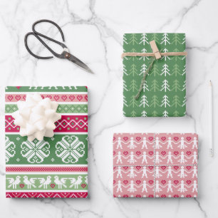 Hoja De Papel De Regalo Trío nórdico rosa y verde