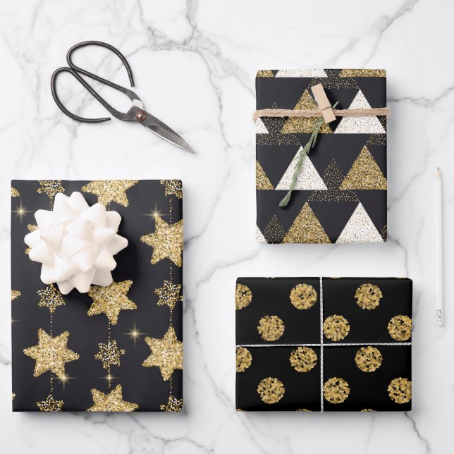 Hoja De Papel De Regalo Trío Purpurina de Black Glam (Anverso)