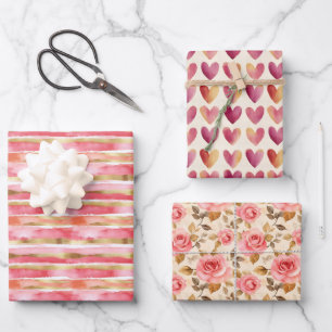 Hoja De Papel De Regalo Trío Rosa y Dorado 
