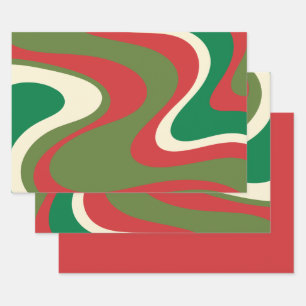 Hoja De Papel De Regalo Trippy Retro 60's 70s Swirling Resumen de Navidad 