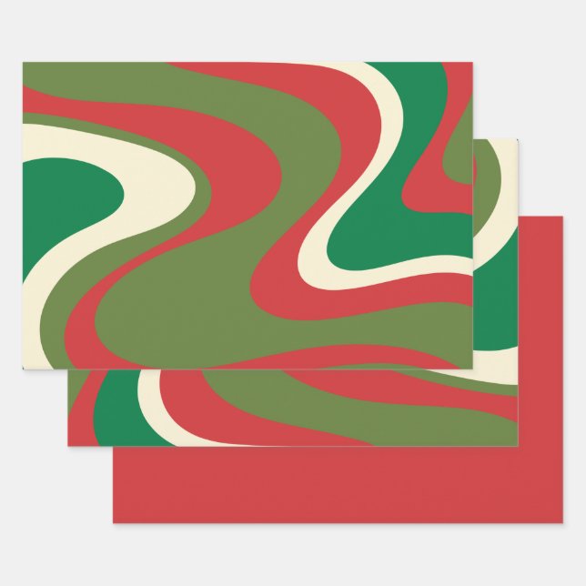 Hoja De Papel De Regalo Trippy Retro 60's 70s Swirling Resumen de Navidad  (Set)