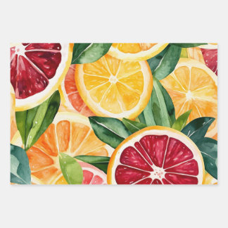 Hoja De Papel De Regalo Tropical Citrus Naranja Frutos