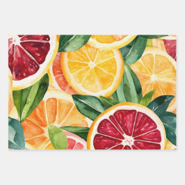 Hoja De Papel De Regalo Tropical Citrus Naranja Frutos
