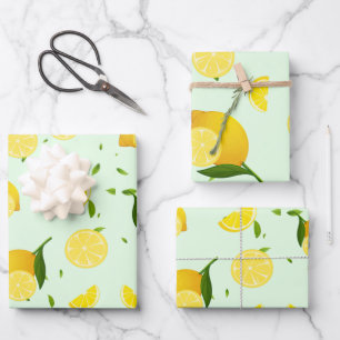 Hoja De Papel De Regalo Tropical colorido Citrus SUMMER Naranja Lemon Slic