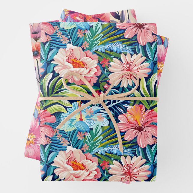 Hoja De Papel De Regalo Tropical Summer Flowers Botanical Floral Pattern (In situ)