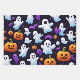 Hoja De Papel De Regalo Truco De Halloween O Tocador De Calabaza Negro