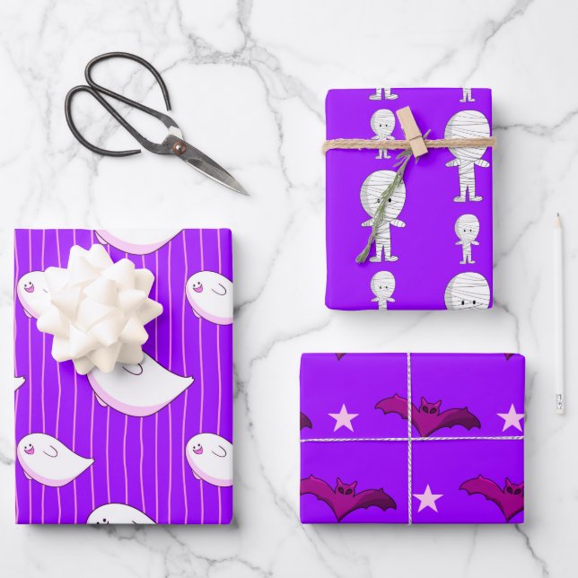 Hoja De Papel De Regalo Truco o truco de Fantasma de Halloween morado (Anverso)