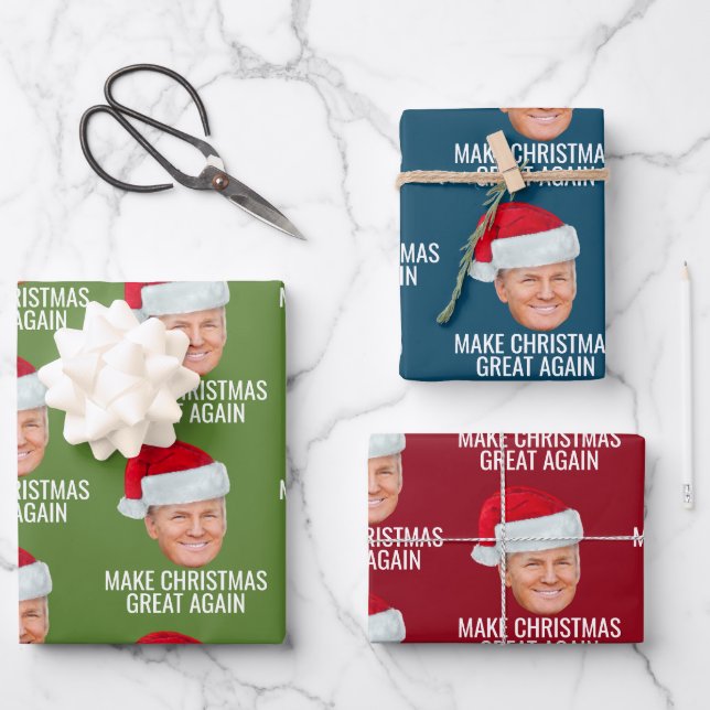 Hoja De Papel De Regalo Trump con Santa Hat - Hacer a los Navidades grande (Anverso)