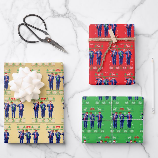 Hoja De Papel De Regalo Trump: Encajado de regalo de baile, divertido Trum (Anverso)