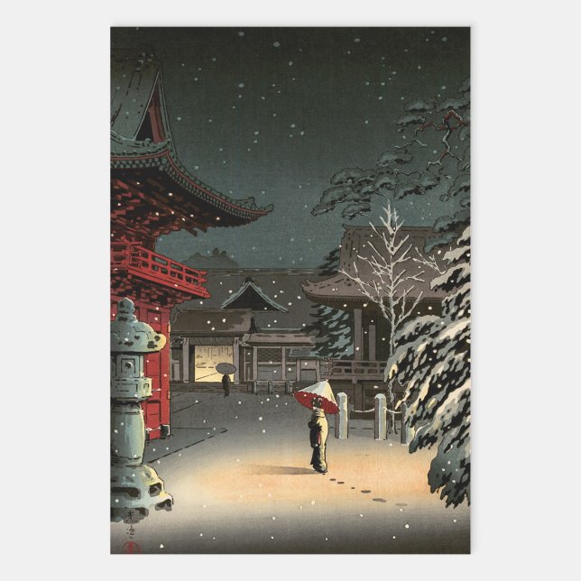 Hoja De Papel De Regalo Tsuchiya Koitsu - Nieve en el santuario de Nezu (Subido por el creador)