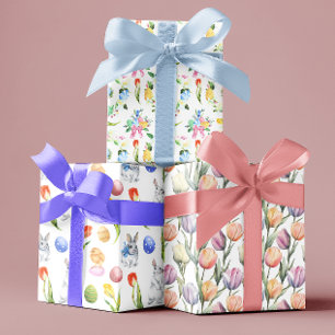 Hoja De Papel De Regalo Tulipanes de conejito de Pascua en acuarela