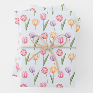 Hoja De Papel De Regalo Tulipanes Florales Patrón de Acuarela Colorida