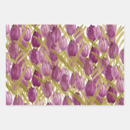 Hoja De Papel De Regalo Tulipanes morados Elegante acuarela