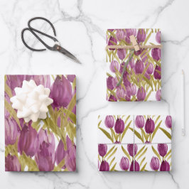 Hoja De Papel De Regalo Tulipanes morados Elegante acuarela