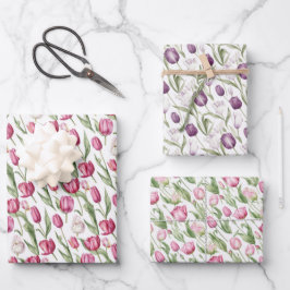 Hoja De Papel De Regalo Tulipanes rosados y violetas