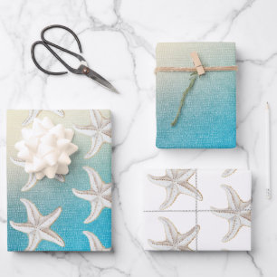 Hoja De Papel De Regalo Turquesa Blanca Aqua Azul Playa Blanca Estrella de