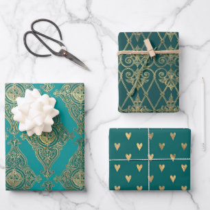 Hoja De Papel De Regalo Turquesa - París Verde azulado y oro