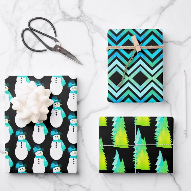 Hoja De Papel De Regalo Turquesa y negro modernos (Anverso)