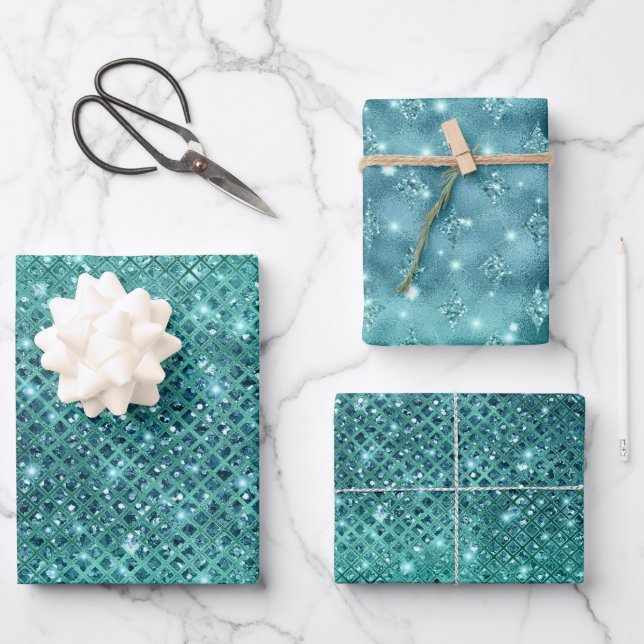 Hoja De Papel De Regalo Turquoise Aqua Green Sparkle (Anverso)