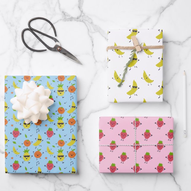 Hoja De Papel De Regalo Tutti Fruitti Birthday Pattern Cute Fruits (Anverso)