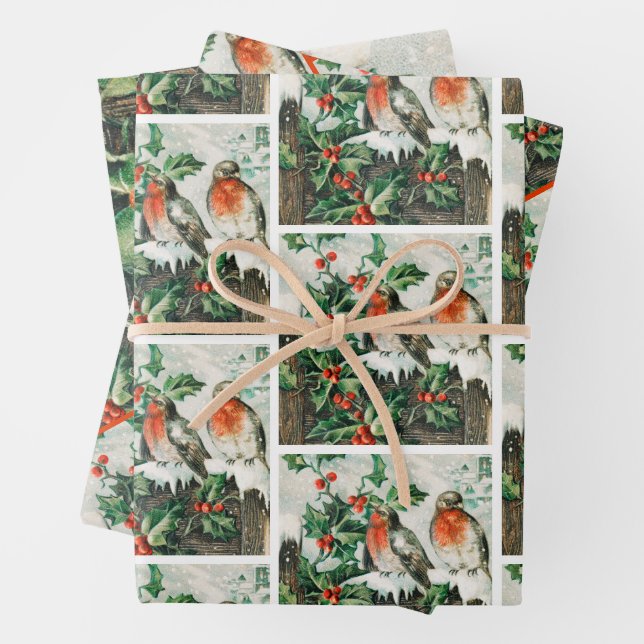 Hoja De Papel De Regalo Two robins on a fence in the snow (In situ)