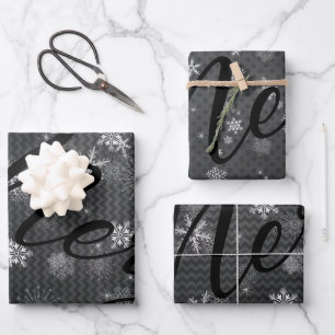 Hoja De Papel De Regalo ULTRA Moderno   Festividad navideña Gray Black Mer