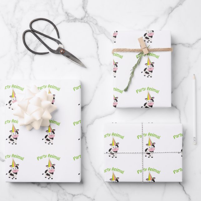 Hoja De Papel De Regalo ¡Un animal Fiesta!Vaca (Anverso)