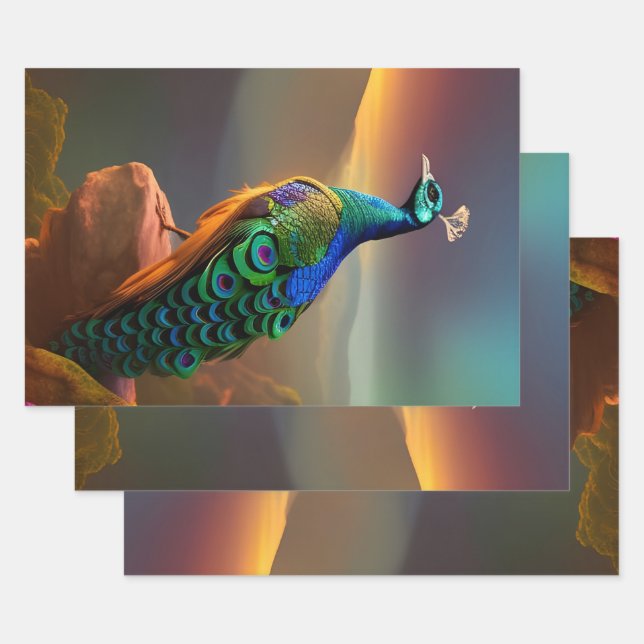 Hoja De Papel De Regalo Un bello pavo real da la bienvenida al día (Set)