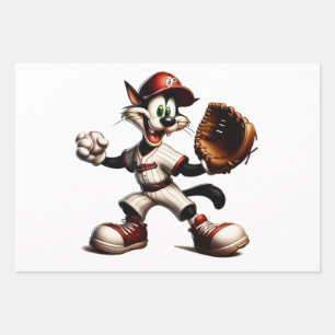Hoja De Papel De Regalo Un cántaro de béisbol para gato tonto se levanta