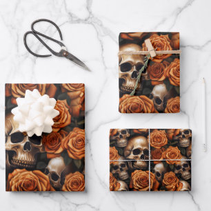 Hoja De Papel De Regalo Un diseño de la serie Una Calavera y Rosas 9