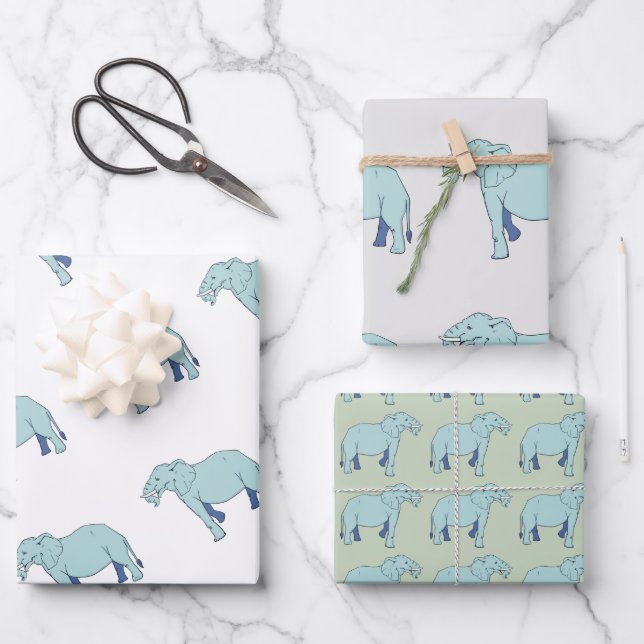 Hoja De Papel De Regalo un elefante azul (Anverso)