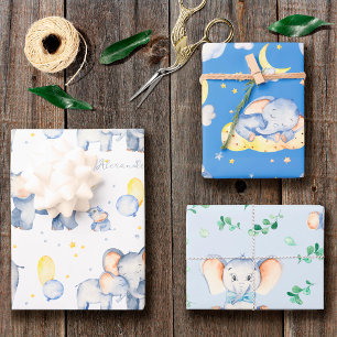 Hoja De Papel De Regalo Un elefante bebé lindo con mamá acuarela