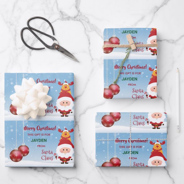 Hoja De Papel De Regalo Un Gracioso Regalo De Santa Claus Rudolph Para Los (Anverso)