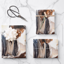 Hoja De Papel De Regalo Un momento de fe: acuarela de un hombre negro Pray