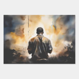 Hoja De Papel De Regalo Un momento de fe: Hombre negro rezando