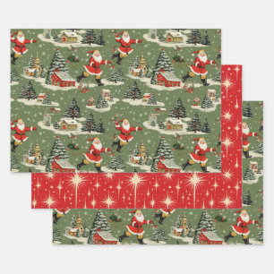 Hoja De Papel De Regalo Un Papá Noel muy retro alegre y brillante