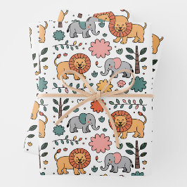 Hoja De Papel De Regalo Un patrón caprichoso con leones juguetones