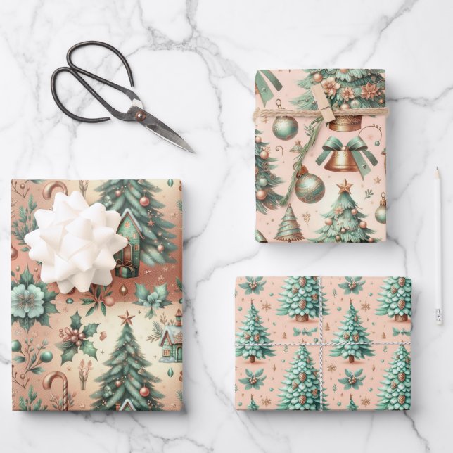 Hoja De Papel De Regalo Un regalo para los Navidades de los árboles verdes (Anverso)