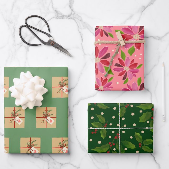 Hoja De Papel De Regalo Un trío de envoltura de regalo de vacaciones (Anverso)
