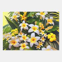 Una disposición vibrante de plumeria blanca y amar