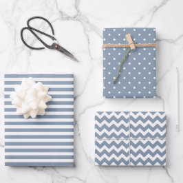 Hoja De Papel De Regalo Unas turbias franjas azul y blanca Polka Dot Chevr