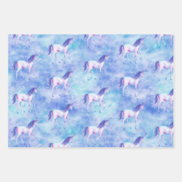 Hoja De Papel De Regalo Unicornio blanco morado