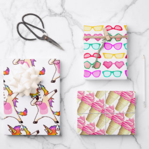Hoja De Papel De Regalo Unicornio postura de baile Dab, Gafas de sol Helad
