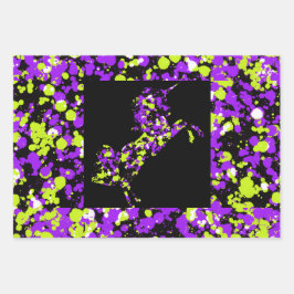 Hoja De Papel De Regalo Unicornio Verde Morado Pintura Salpicada 