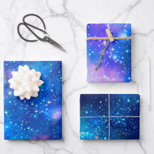 Hoja De Papel De Regalo Universo Estrellas Galaxia Azul