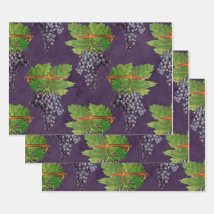Hoja De Papel De Regalo Uvas y vides de cosecha en morado