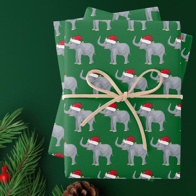 Hoja De Papel De Regalo Vacaciones de elefantes verdes Navidades curos (Subido por el creador)