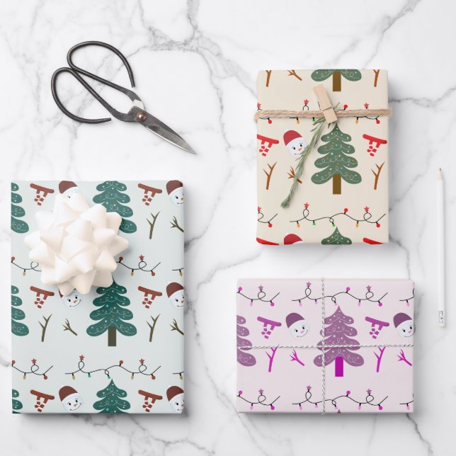 Hoja De Papel De Regalo Vacaciones de hombres de nieve iluminan a Navidade (Anverso)