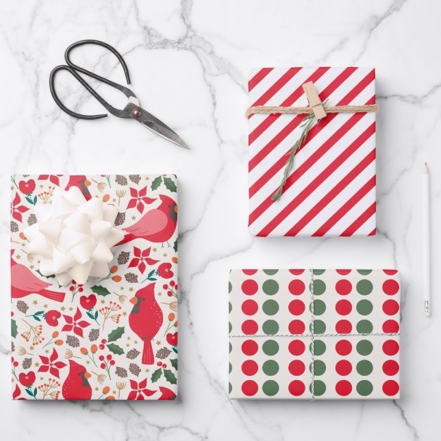 Hoja De Papel De Regalo Vacaciones de invierno Cardenales envolvimiento de (Anverso)